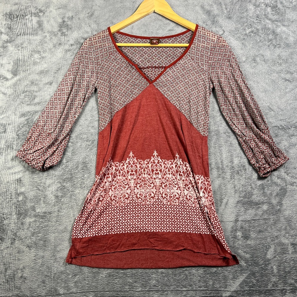 Language Los Angeles Tunic Top Womens XS Multicolor Geometric Plunge V Neck